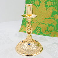 2.7.2670лп Подсвечник латунный с синими камнями в позолоте