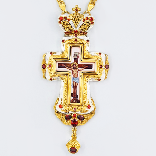 2.10.0295лф-2/1л Крест латунный с фрагментальной позолотой и цепью