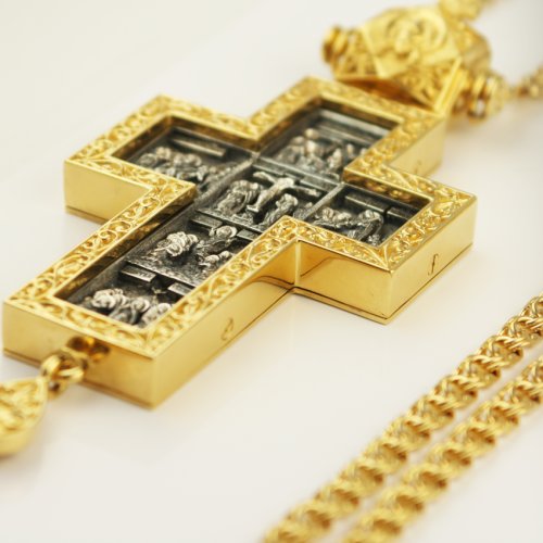 2.10.0391лпр/1лп Крест наперсный в позолоте с украшениями и цепью фото 2 2.10.0391лпр/1лп Крест наперсный в позолоте с украшениями и цепью фото 2