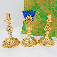 2.7.2655лп-К  Напрестольный комплект латунный с синими камнями в позолоте