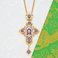 2.10.0405лп-2/1лп Крест наперсный латунный с фиолетовыми камнями в позолоте