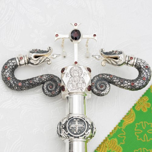 2.7.2478лнр Жезл латунный с натуральными камнями в серебрении фото 5