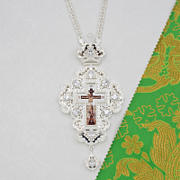 2.10.0508л-2/1л Крест наперсный латунный с белыми камнями в серебрении