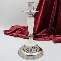 2.7.1253лч Напрестольный подсвечник латунный с акрилом в серебрении