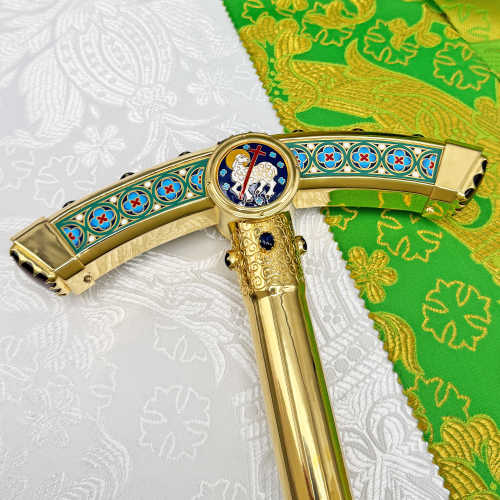 2.7.2182лнпчэ Посох латунный в позолоте с натуральными камнями фото 9