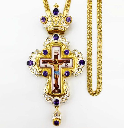 2.10.0323лп-2/1лп Крест латунный в позолоте с цепью