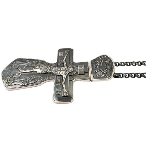 2.10.0022л/1л Крест наперсный Голгофа в серебрении с цепью фото 2