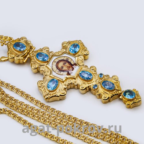 2.10.0387лп-2/1лп Крест латунный в позолоте с деколем и цепью фото 2