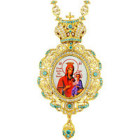 2.7.0602лп-2/44лп Панагия латунная в позолоте со вставками и цепью