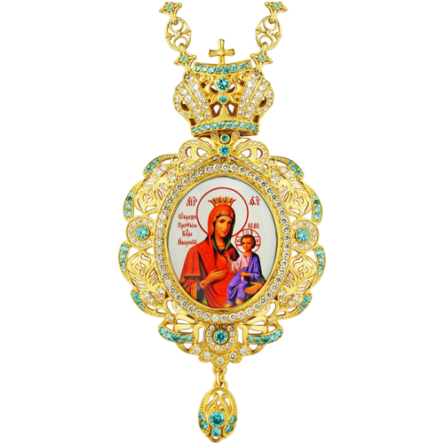2.7.0602лп-2/44лп Панагия латунная в позолоте со вставками и цепью 2.7.0602лп-2/44лп Панагия латунная в позолоте со вставками и цепью