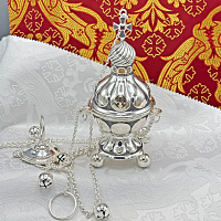 2.7.2919лр Кадило латунное с красным камнем и патинированием в серебрении