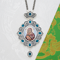 2.7.2745лр-2/1лр Панагия латунная с голубыми камнями в серебрении