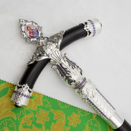 2.7.2676лр Жезл латунный с фиолетовыми камнями в серебрении 2.7.2676лр Жезл латунный с фиолетовыми камнями в серебрении