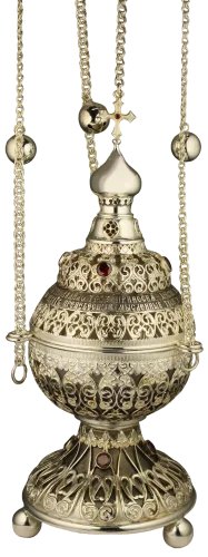2.7.0672л Кадило латунное с красными камнями в серебрении