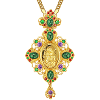 2.7.0704лп/1лп Панагия латунная в позолоте с литьевым образом , вставками и цепью арт. 2.7.0201лп