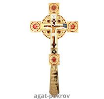 2.7.0613лп Крест напрестольный латунный в позолоте большой, с эмалью и вставками