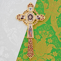 2.7.2108лпэ-2 Напрестольный латунный крест с красными камнями и эмалью в позолоте