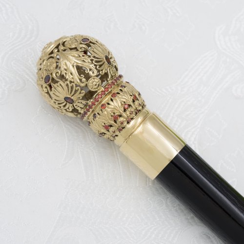 2.7.0722лп Посох латунный с красными камнями в позолоте фото 2