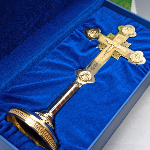 2.7.2829лп Крест настольный латунный в позолоте  фото 5