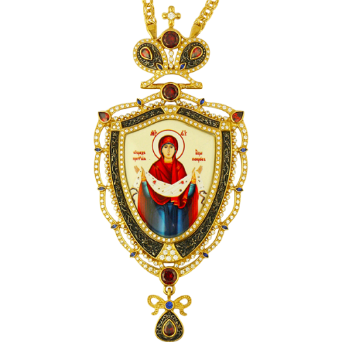 2.7.1093лп-2/1лп Панагия латунная в позолоте с цепью