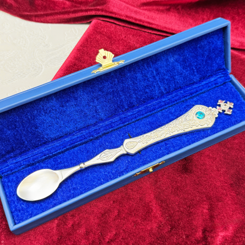 2.7.0783л Лжица латунная в серебрении со вставками фото 3