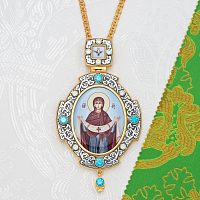 2.7.2413лпр-2/1лп Панагия латунная с голубыми камнями в позолоте