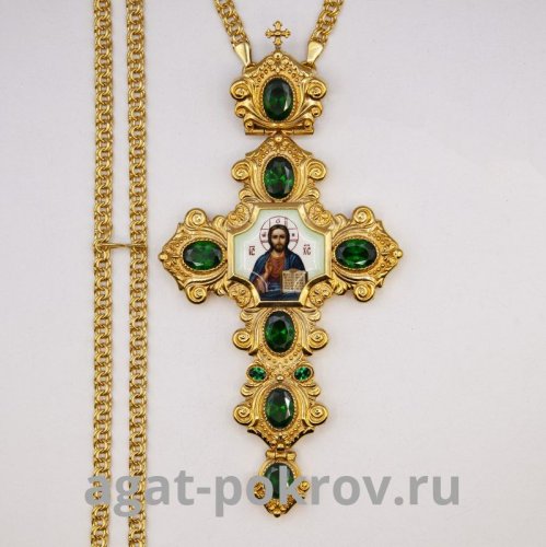 2.10.0387лп-2/1лп Крест латунный в позолоте с деколем и цепью