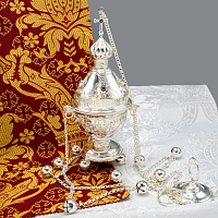 2.7.2618л Кадило латунное с фиолетовыми камнями в серебрении