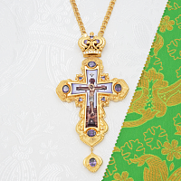 2.10.0535лп-2/113лп Крест латунный с фиолетовыми камнями в позолоте