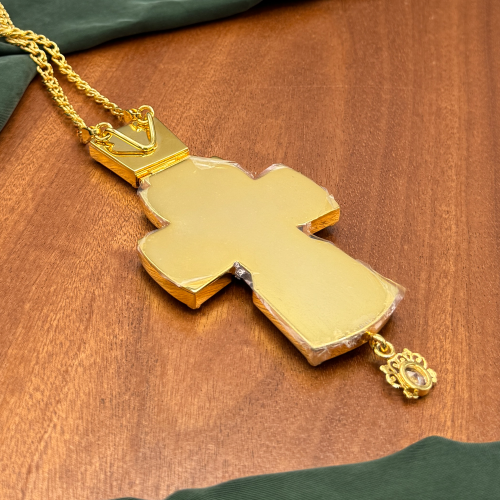 2.10.0058лп/1лп Крест наперсный латунный в позолоте с цепью фото 2