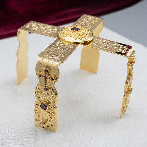 2.7.0896лп Звездица латунная с красными камнями в позолоте фото 2