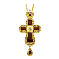 2.10.0021лп/1лп Крест латунный наперсный Спас Нерукотворный в позолоте с цепью