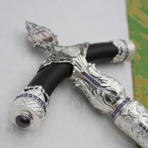 2.7.2676лр Жезл латунный с фиолетовыми камнями в серебрении фото 2 2.7.2676лр Жезл латунный с фиолетовыми камнями в серебрении фото 2