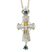 2.10.0089л/1л Крест наперсный латунный со вставками и цепью