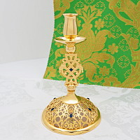 2.7.2652лп Подсвечник латунный с синими камнями в позолоте