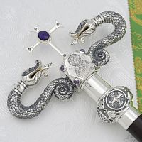 2.7.2478лнр Жезл латунный с натуральными камнями в серебрении