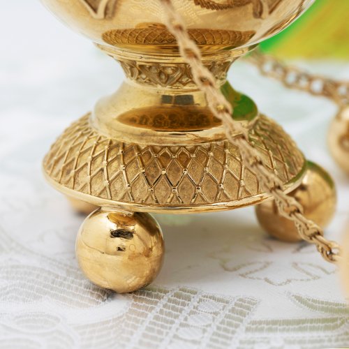 2.7.1129лп Кадило латунное с голубыми камнями в позолоте фото 5 2.7.1129лп Кадило латунное с голубыми камнями в позолоте фото 5