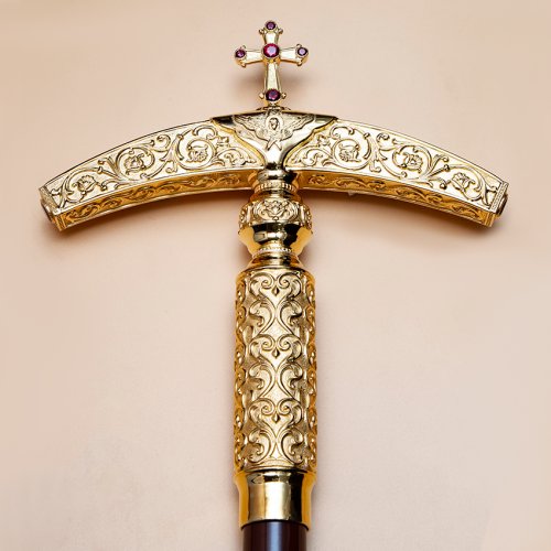 2.7.1582лп Жезл латунный с красными камнями в позолоте фото 3 2.7.1582лп Жезл латунный с красными камнями в позолоте фото 3