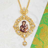 2.7.1591лп-2/1лп Панагия латунная с белыми камнями в позолоте с цепью