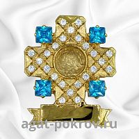 2.7.0339лп Мощевик латунный с голубыми камнями в позолоте