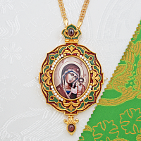 2.7.2620лпэ-2/1лп Панагия латунная с жемчугом и эмалью в позолоте с цепью