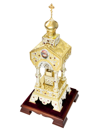 2.7.0669лф-1 Дарохранительница латунная со вставками и фрагментарной позолотой купить фото 3