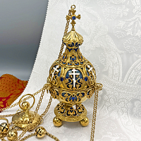 2.7.1280лпэ Кадило латунное с синими камнями и эмалью в позолоте