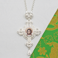 2.10.0429л-2/1л Крест наперсный латунный с белыми камнями в серебрении