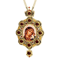 2.7.0987лфэ-2/1л Панагия латунная с фраг. позолотой, принтом, эмалью и с цепью арт. 2.7.0201л