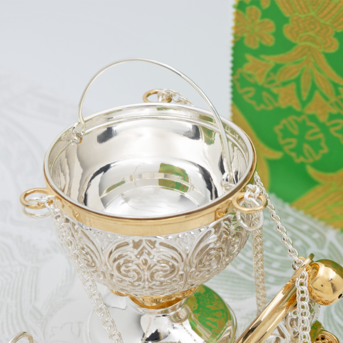 2.7.0888лф Кадило латунное с фрагментарной позолотой фото 4