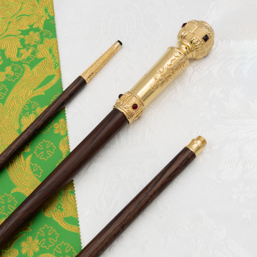 2.7.1719лп Посох латунный с красными камнями в позолоте