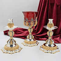 2.7.1493лфр-К Напрестольный комплект латунный с красными камнями в серебрении и фрагментарной позолоте