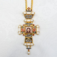 2.10.0463лпрэч-2/1лп Крест наперсный латунный с красными камнями и эмалью в позолоте