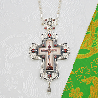 2.10.0354лр-2/1л Крест наперсный латунный с красными камнями в серебрении